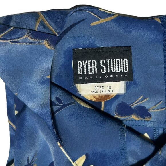 Vintage Byer Studio Sleeveless Floral Blue Maxi Dress Yellow Flowers Crewneck - Picture 5 of 11